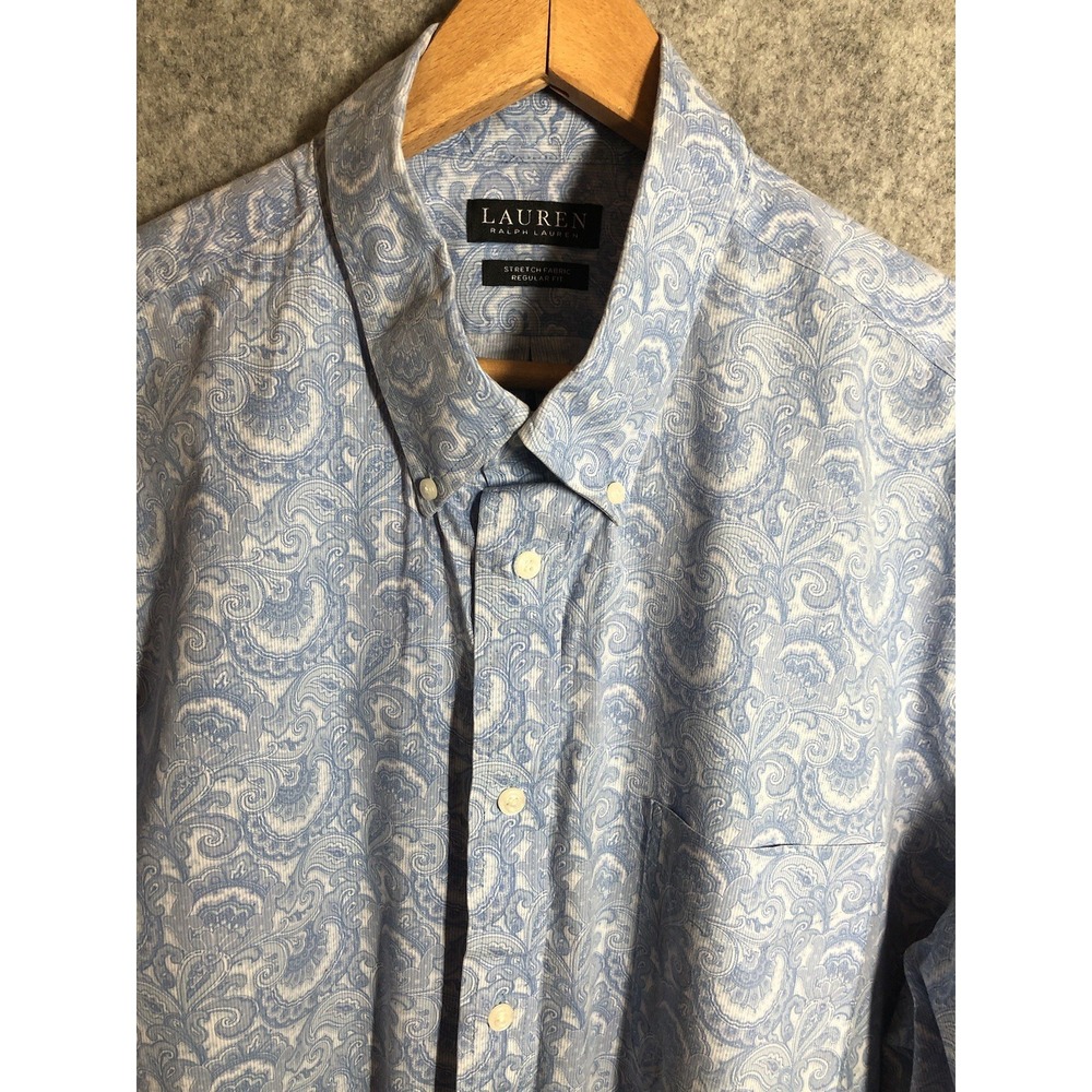 Ralph Lauren Shirt Mens Medium Blue Paisley Stretch Regular Fit Casual Career